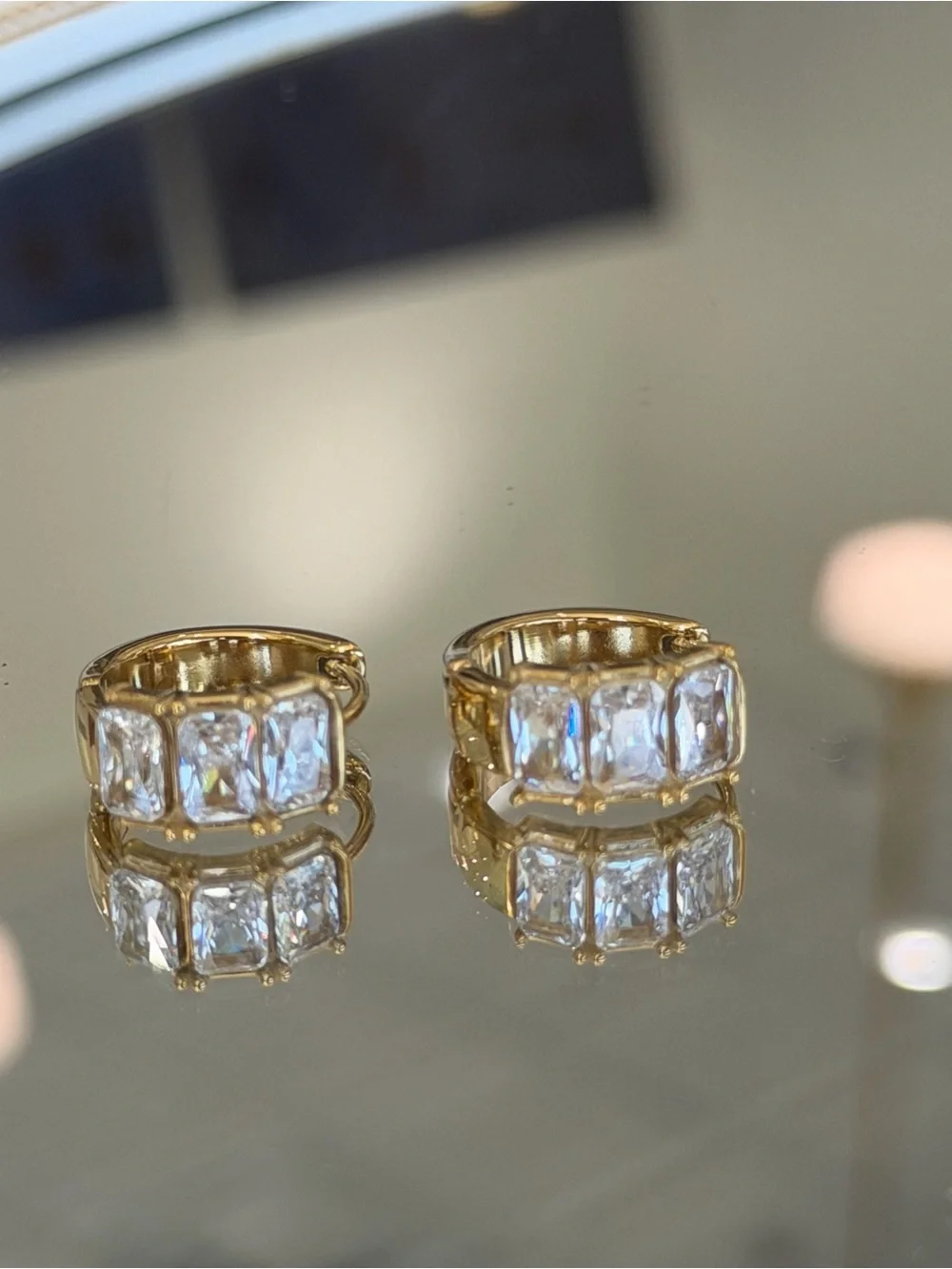 New Luxury Hypoallergenic Gold-Tone Crystal Huggie Hoop Earrings